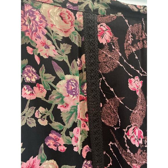 Vintage Womens Chiffon Midi Skirt Dark Floral Crochet Cottage Fairy Grunge Fall - Picture 2 of 9